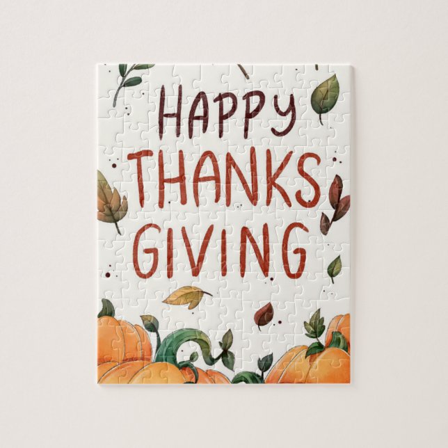 Happy Thanksgiving (Leaves and Pumpkins) Jigsaw Puzzle (Vertical)