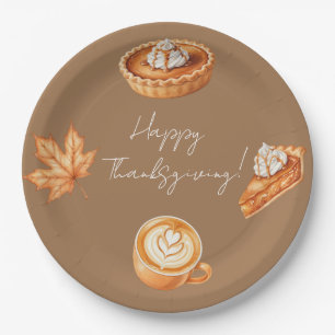 Happy Thanksgiving Leaves Pumpkin Pie Paper Plate