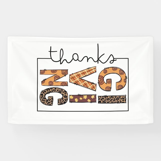 Happy Thanksgiving Leopard Print Rainbow Turkey  Banner (Horizontal)