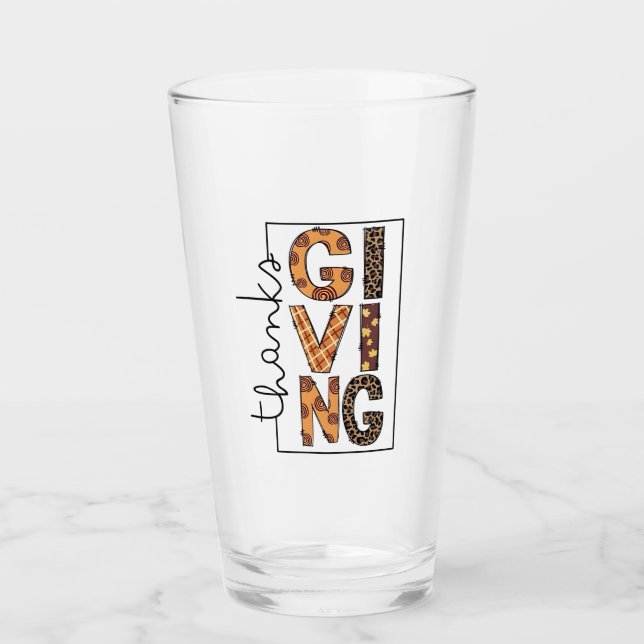 Happy Thanksgiving Leopard Print Rainbow Turkey  Glass (Front)