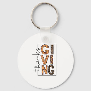 Happy Thanksgiving Leopard Print Rainbow Turkey  Key Ring