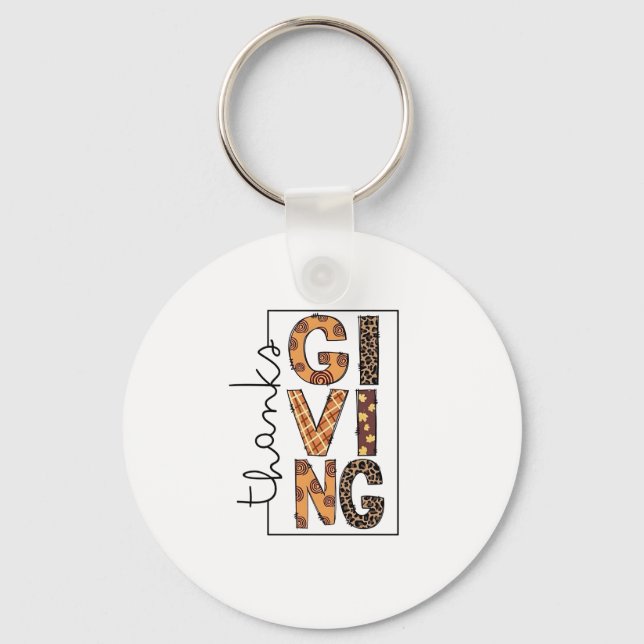 Happy Thanksgiving Leopard Print Rainbow Turkey  Key Ring (Front)