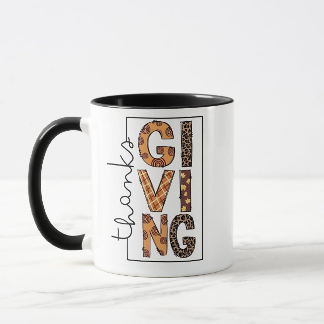 Happy Thanksgiving Leopard Print Rainbow Turkey  Mug (Left)