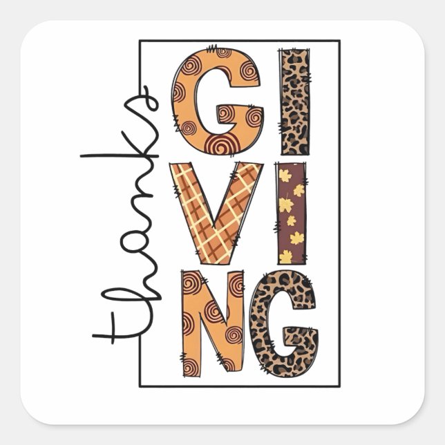 Happy Thanksgiving Leopard Print Rainbow Turkey  Square Sticker (Front)