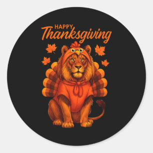 Happy Thanksgiving Lion Women Boys Girls Kids Outf Classic Round Sticker