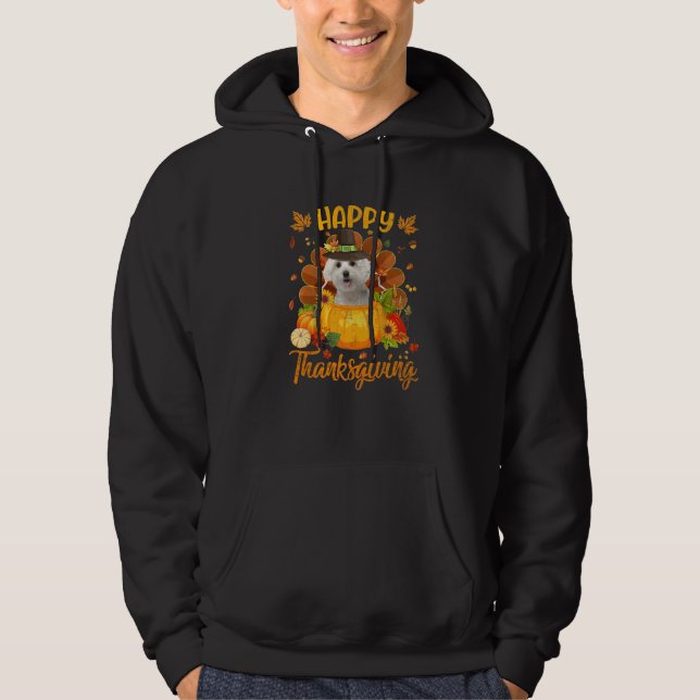 Happy Thanksgiving Maltese Dog Turkey Pumpkin Hoodie (Front)