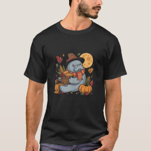 Happy Thanksgiving Manatee with Pumpkin Pie Autumn T-Shirt