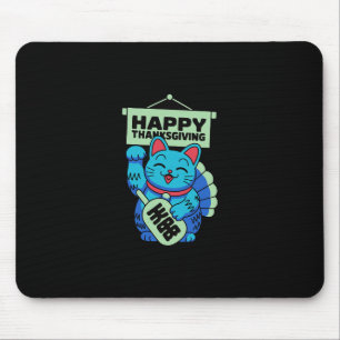 Happy Thanksgiving Maneki Neko Lucky Cat Japanese Mouse Pad