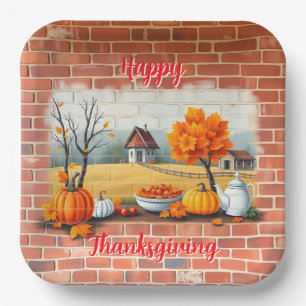Happy Thanksgiving Modern Beautiful Fall Paper Plate