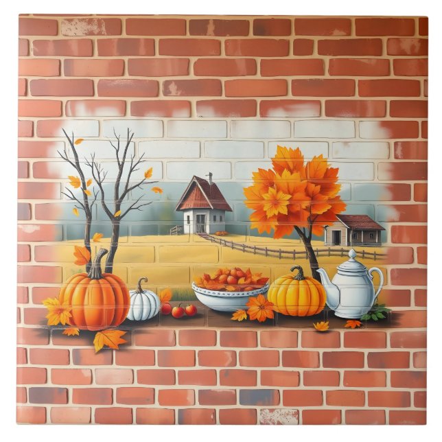 Happy Thanksgiving Modern Beautiful Fall Tile (Front)