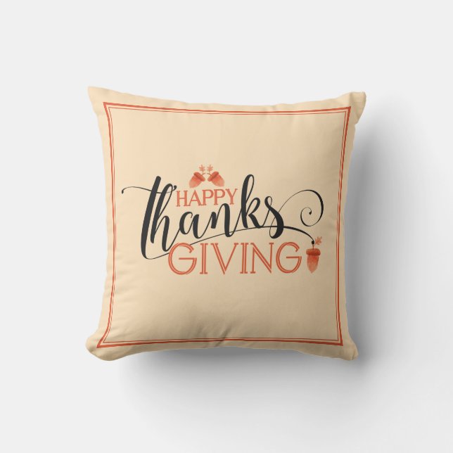 Happy Thanksgiving Modern Black & Red Typography Cushion (Front)