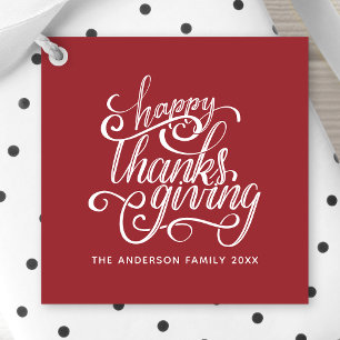 Happy Thanksgiving Modern Script Harvest Burgundy Favour Tags