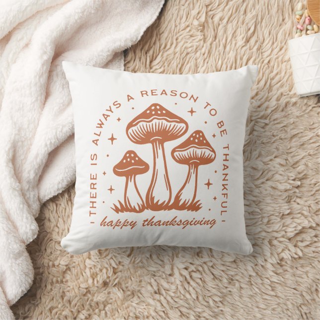 Happy thanksgiving mushroom whimsical terracotta cushion (Blanket)