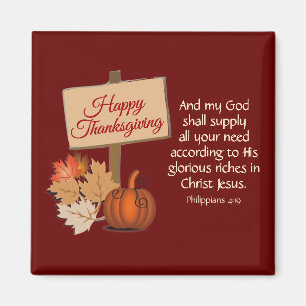 HAPPY THANKSGIVING My God Shall Supply BURGUNDY Magnet