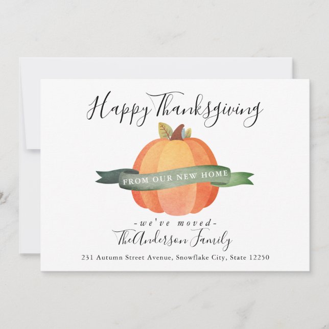 Happy Thanksgiving New Home Pumpkin Holiday Moving Announcement (Front)