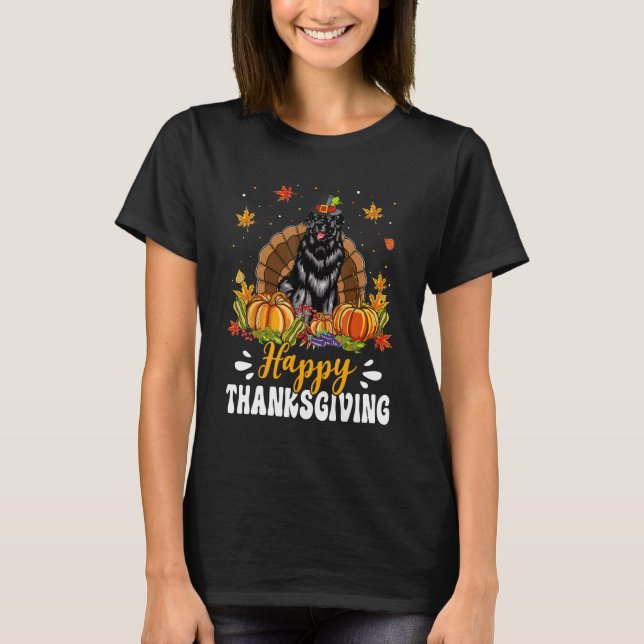 Happy Thanksgiving Newfoundland Dog Turkey Pumpkin T-Shirt (Front)