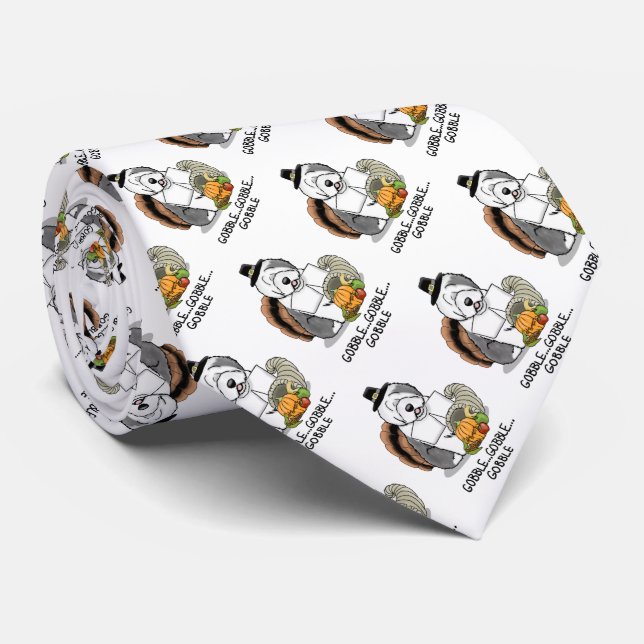 Happy Thanksgiving Old English Sheepdog Grey 1 Fun Tie (Rolled)