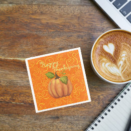 Happy Thanksgiving Orange and Yellow Swirls Napkin