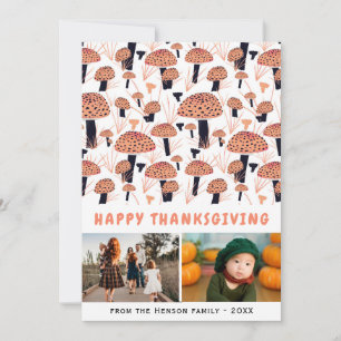 Happy Thanksgiving Orange Mushroom Fall 2 Photos Holiday Card