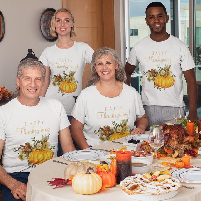 Happy Thanksgiving orange pumpkin floral T-Shirt (Creator Uploaded)