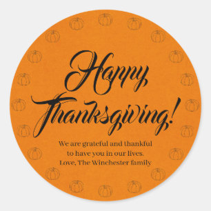 Happy Thanksgiving orange pumpkin kraft custom Classic Round Sticker