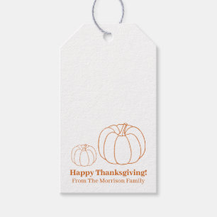 Happy Thanksgiving orange pumpkin simple custom Gift Tags