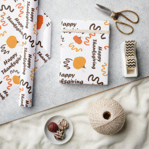 Happy Thanksgiving Orange Pumpkins White Seamless Wrapping Paper