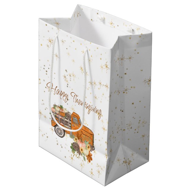 Happy Thanksgiving Orange Truck with Pumpkins   Medium Gift Bag (Front Angled)