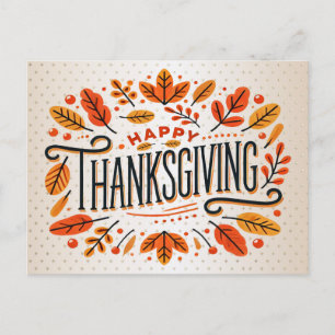 Happy Thanksgiving Orange Yellow Fall Leaves Postcard