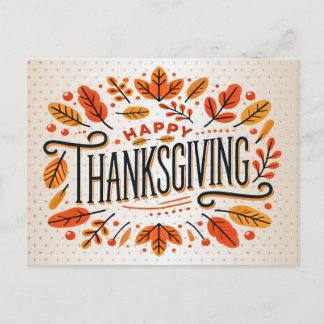 Happy Thanksgiving Orange Yellow Fall Leaves Postcard