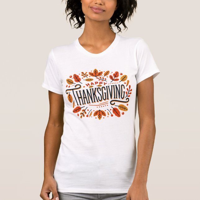 Happy Thanksgiving Orange Yellow Fall Leaves Women T-Shirt (Front)