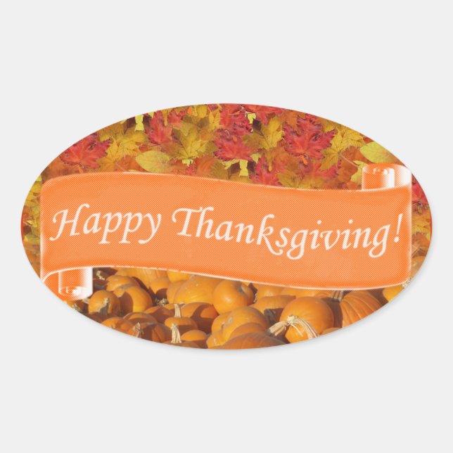 Happy Thanksgiving Oval Sticker (Front)