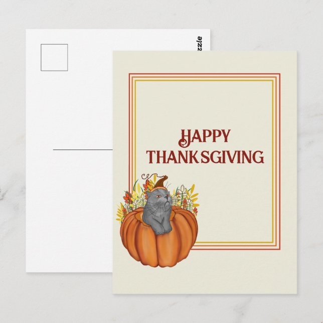 Happy Thanksgiving Pampkin, Cat Postcard (Front/Back)