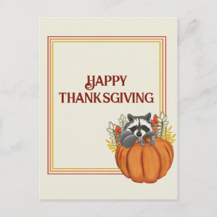Happy Thanksgiving Pampkin, Racoon Postcard