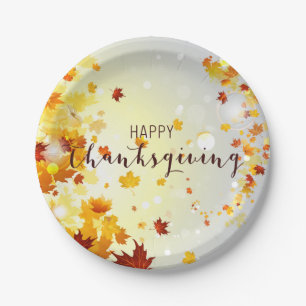 Happy Thanksgiving Paper Plates With Leaves