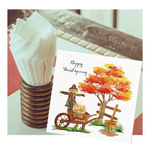 Happy Thanksgiving Personalised Fall Scene   Napkin