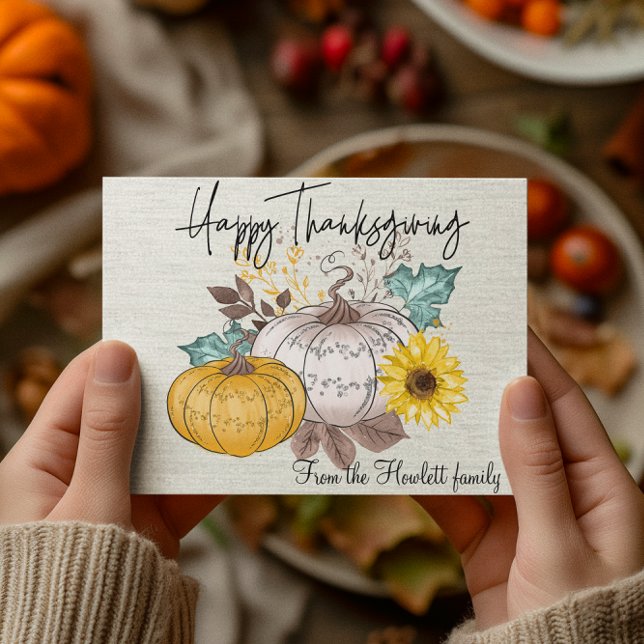 Happy Thanksgiving Personalised Watercolor Pumpkin Postcard (Creator Uploaded)