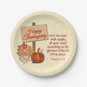 HAPPY THANKSGIVING Philippians 4:19 Scripture Paper Plate