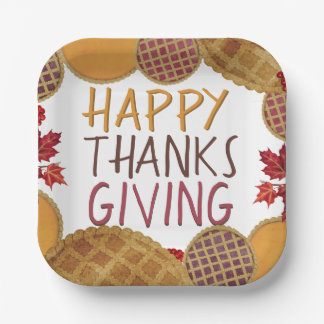 Happy Thanksgiving Pie Pumpkin Pie Apple Pie Paper Plate