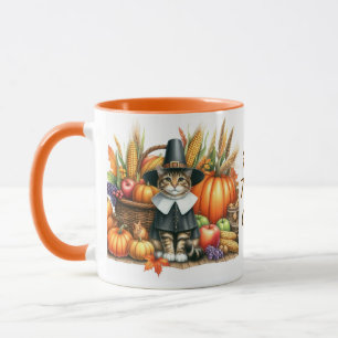 Happy Thanksgiving Pilgrim Cat Mug