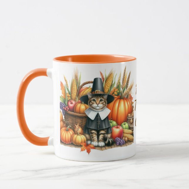 Happy Thanksgiving Pilgrim Cat  Mug (Left)