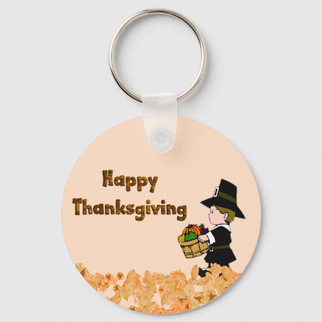 Happy Thanksgiving Pilgrim Key Ring (Front)