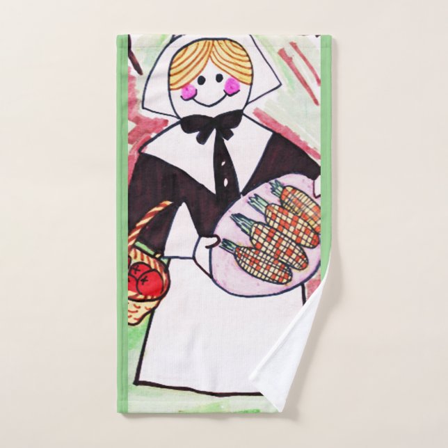 HAPPY THANKSGIVING PILGRIM LADY HAND TOWEL  (Hand Towel)
