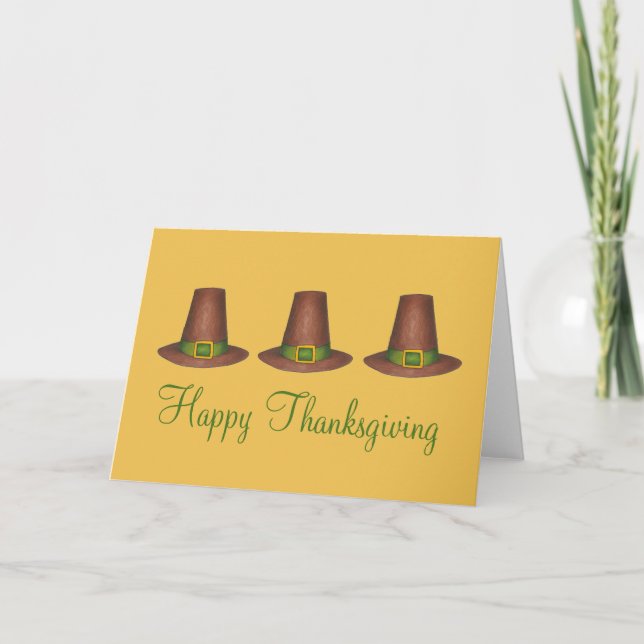 Happy Thanksgiving Pilgrim Puritan Hat Turkey Day Holiday Card (Front)