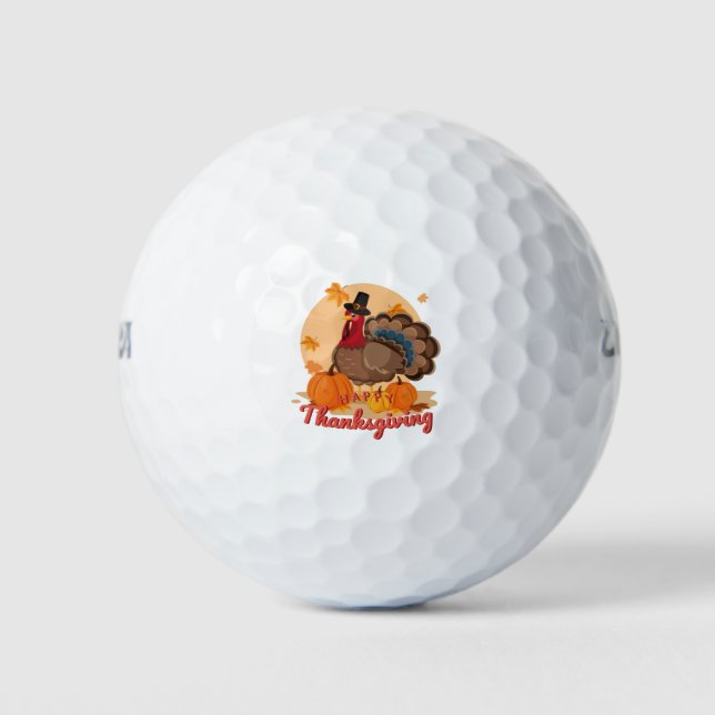 happy thanksgiving pilgrim turkey golf balls (Front)