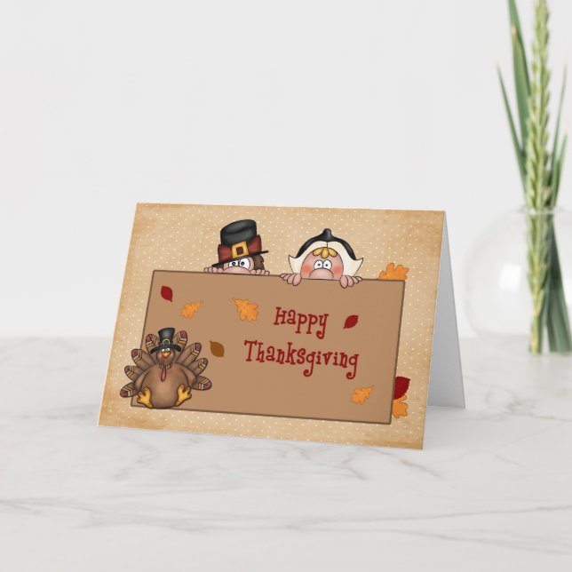 Happy Thanksgiving, Pilgrims, Turkey Greeting Card (Front)
