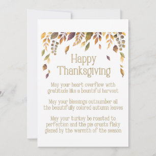 Happy Thanksgiving Poem Holiday Card