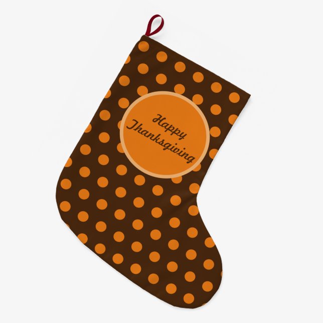 Happy Thanksgiving Polka Dot Reversible Stocking  (Front (Hanging))
