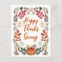 Happy Thanksgiving Pumpkin & Autumn Leaves   