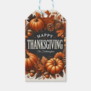 Happy Thanksgiving Pumpkin Autumn Leaves Wreath Gift Tags
